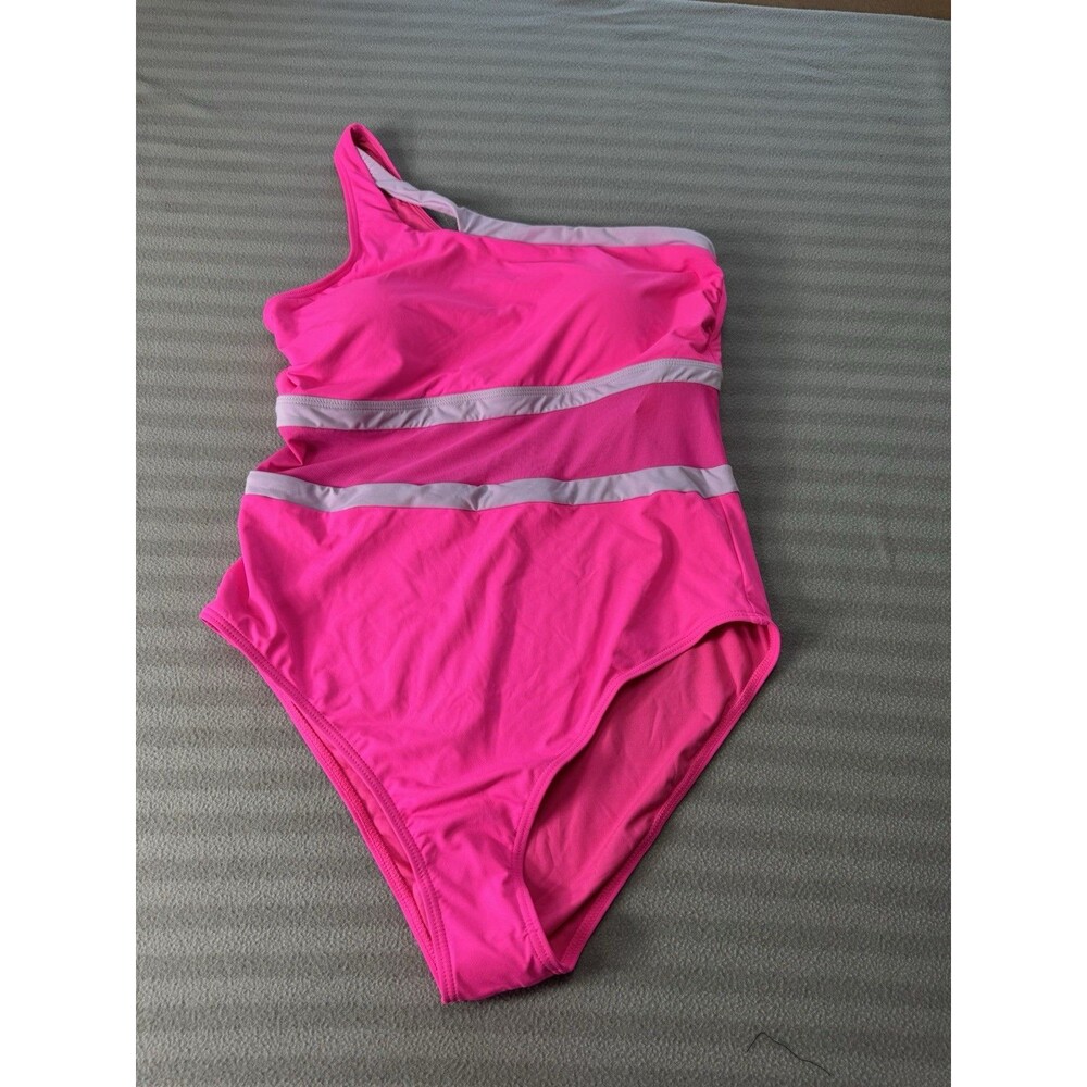 Holipick Women’s One Shoulder One Piece Swimsuit Hot Pink Colorblock Size XL NWT